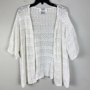 Vintage Crochet Top Button Cardigan 3X White 90s Y2K Boho Festival Cottagecore